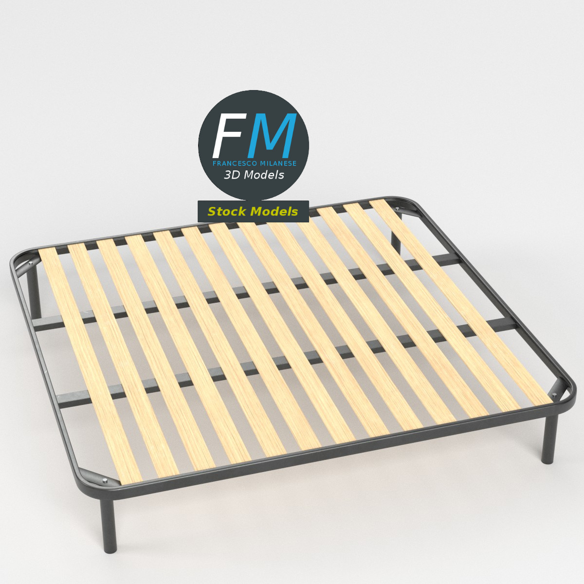 3D-Modell - King-Size-Bettrahmen mit Schmalen Latten - 02