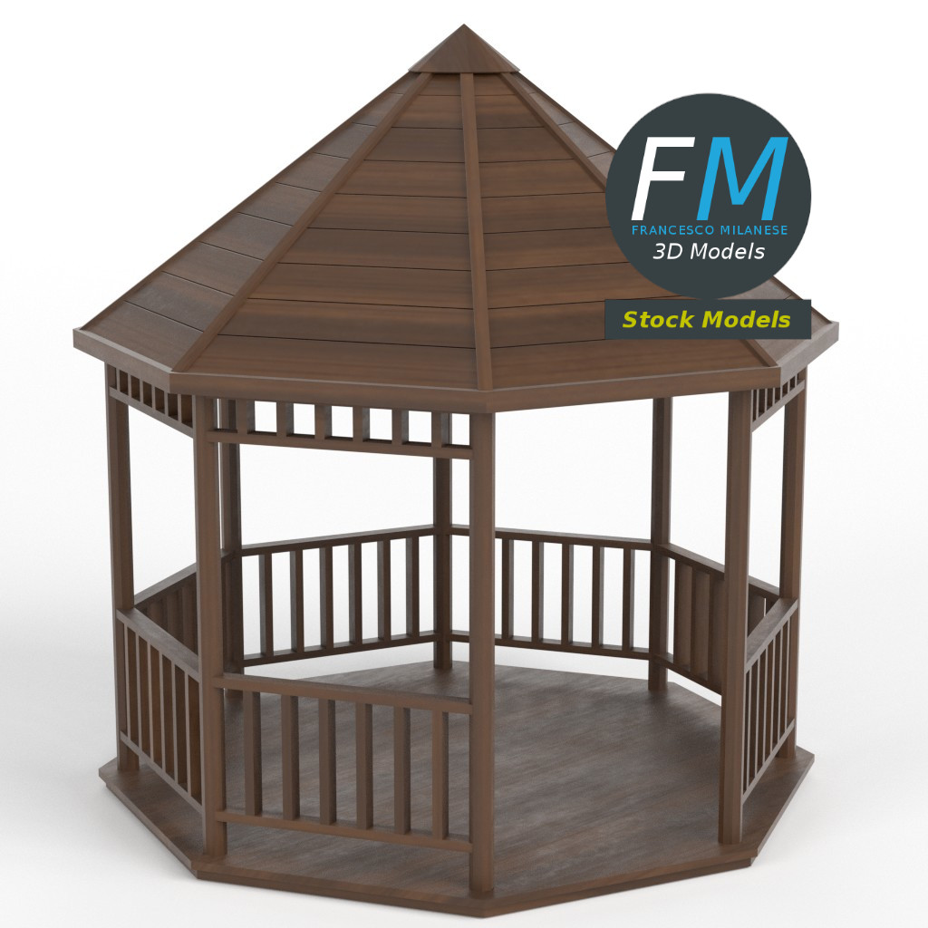 3D-Modell - Hölzerner Kiosk-Pavillon-Gazebo - 01