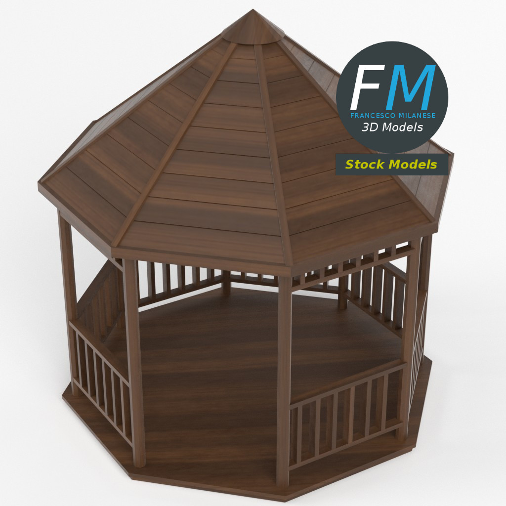 3D-Modell - Hölzerner Kiosk-Pavillon-Gazebo - 02