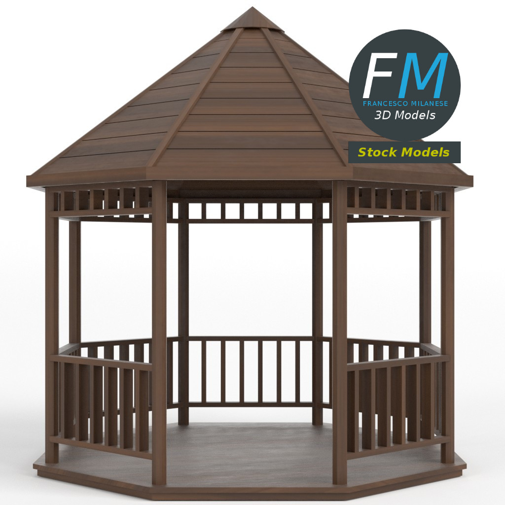 3D-Modell - Hölzerner Kiosk-Pavillon-Gazebo - 03