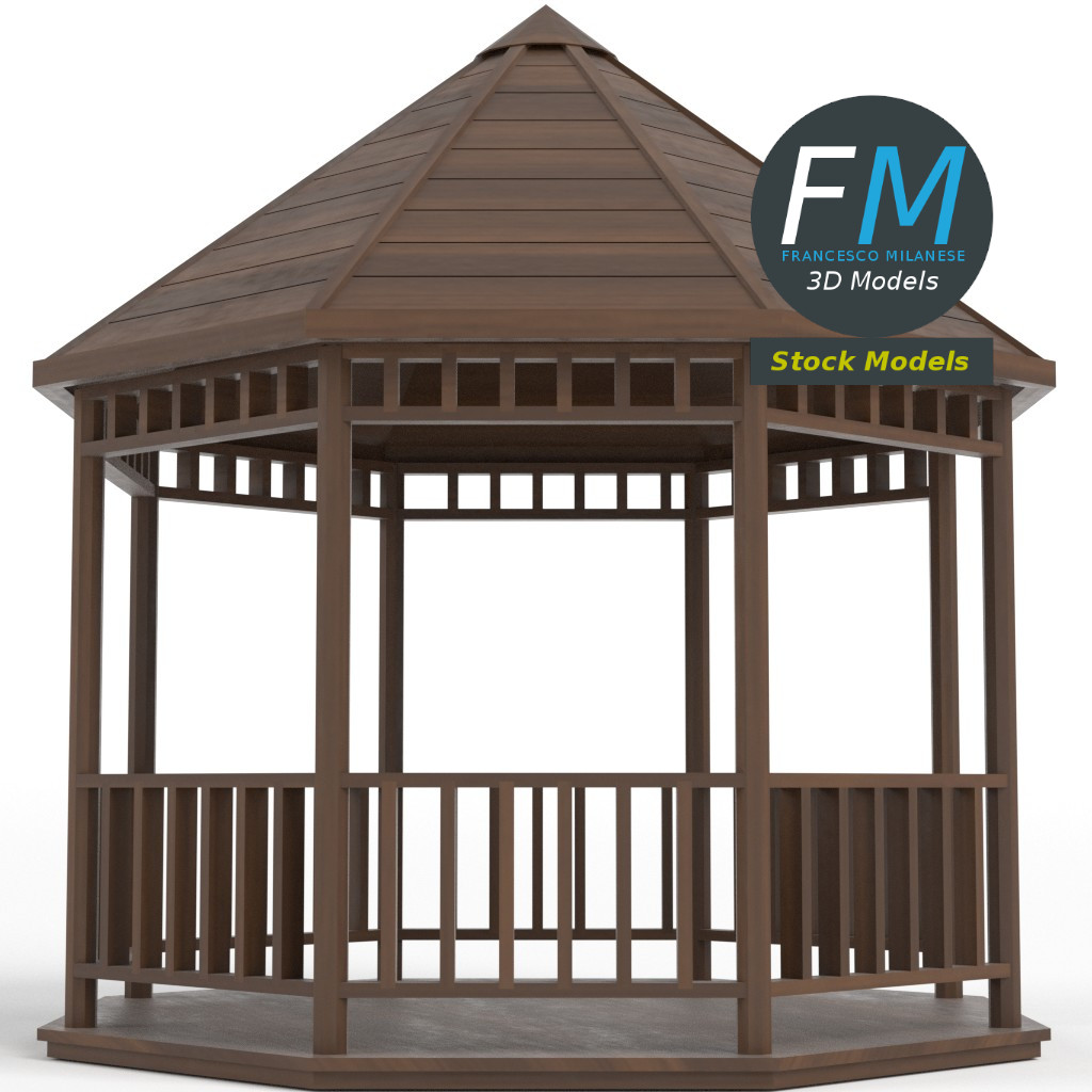 3D-Modell - Hölzerner Kiosk-Pavillon-Gazebo - 04