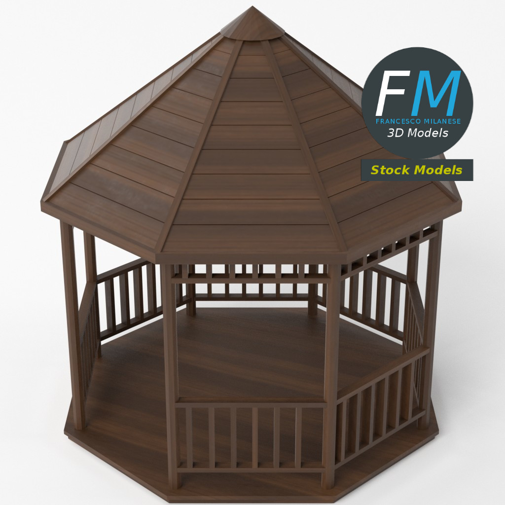 3D-Modell - Hölzerner Kiosk-Pavillon-Gazebo - 05