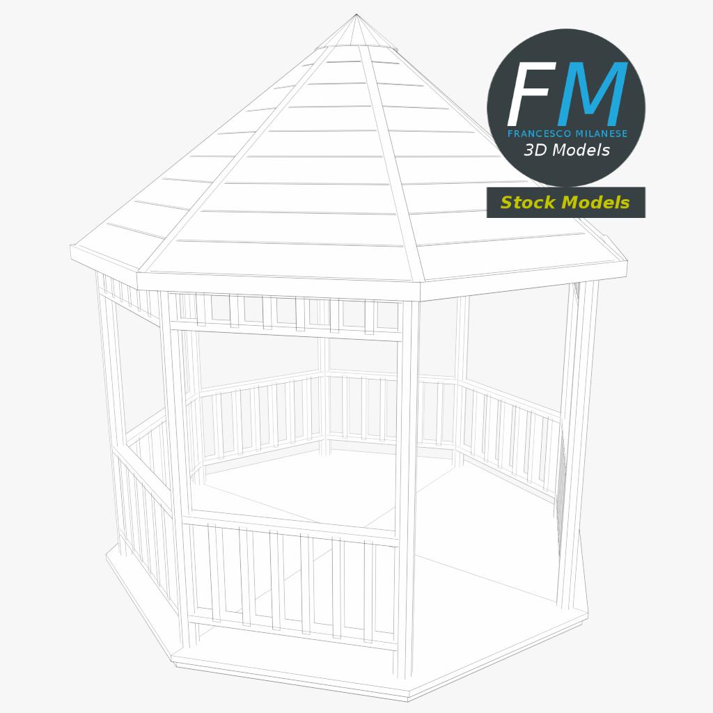 3D-Modell - Hölzerner Kiosk-Pavillon-Gazebo - 07