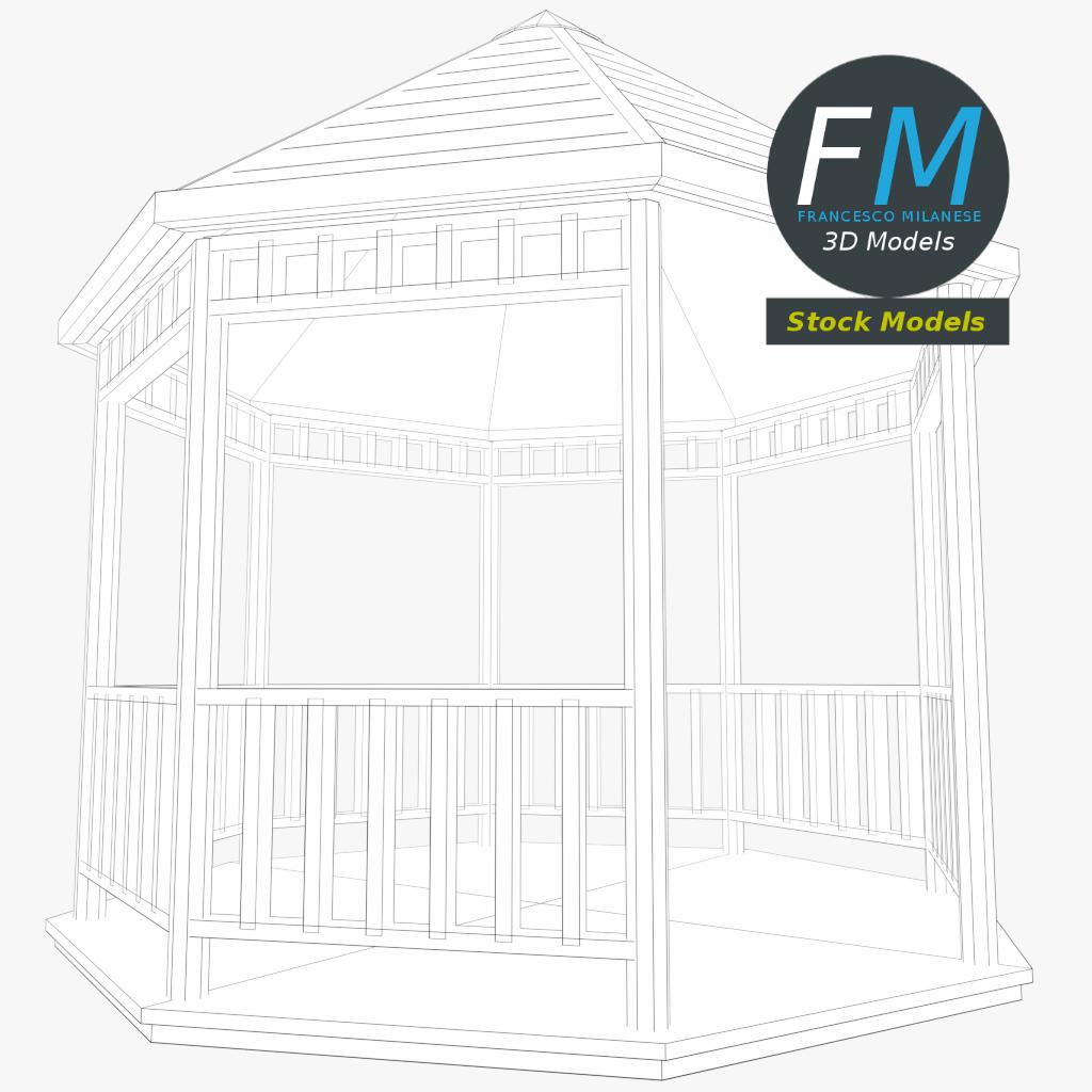 3D-Modell - Hölzerner Kiosk-Pavillon-Gazebo - 08