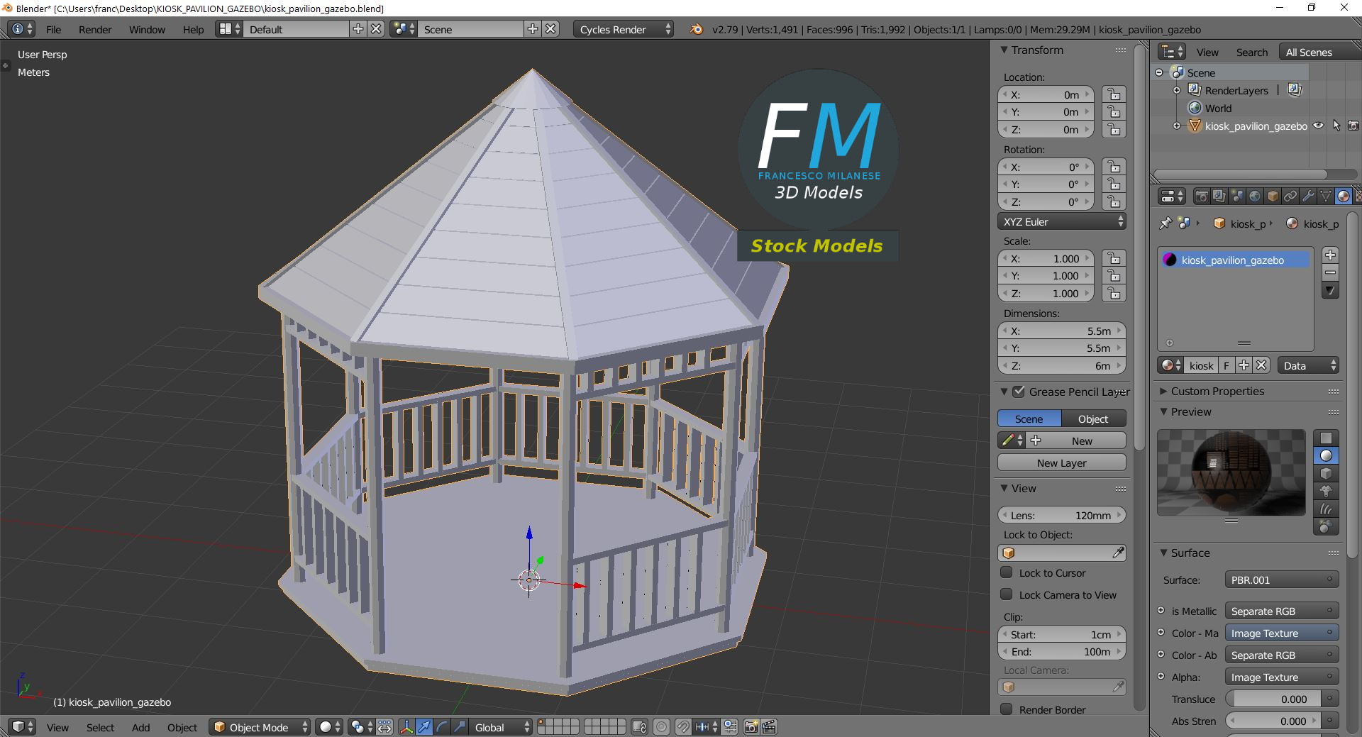 3D-Modell - Hölzerner Kiosk-Pavillon-Gazebo - 09