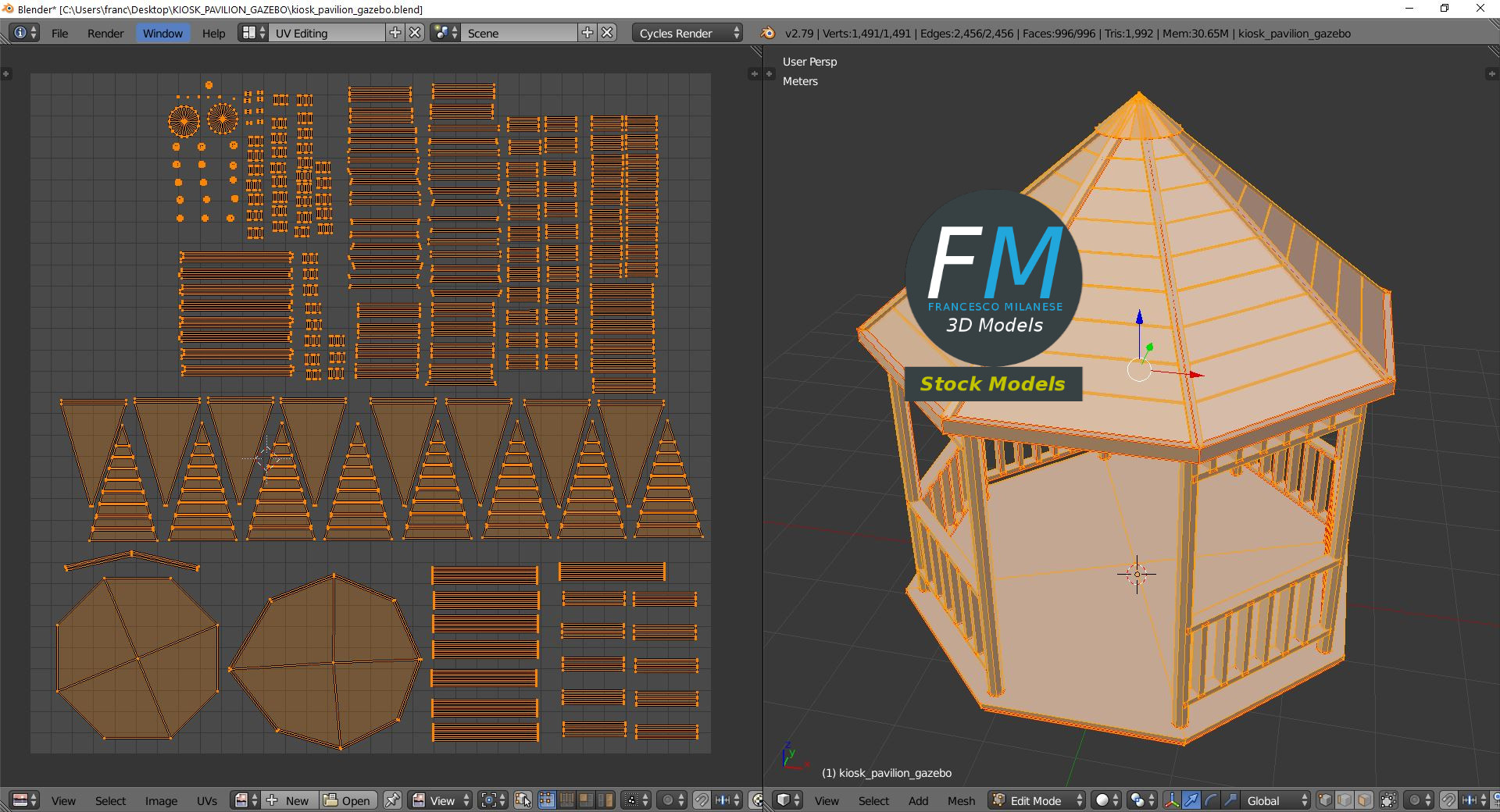 3D-Modell - Hölzerner Kiosk-Pavillon-Gazebo - 10