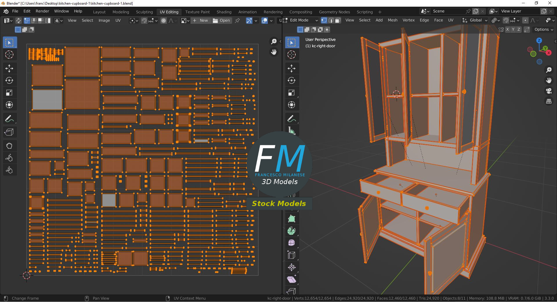 3D-Modell - Küchenschrank aus Holz - 10
