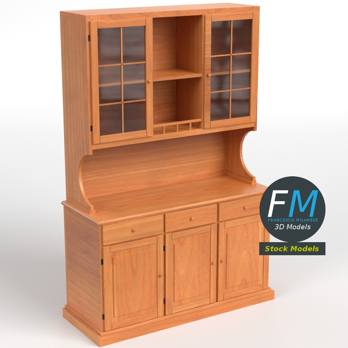 3D-Modell - Küchenschrank aus Holz - 01