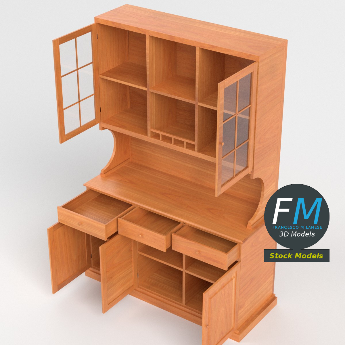 3D-Modell - Küchenschrank aus Holz - 02