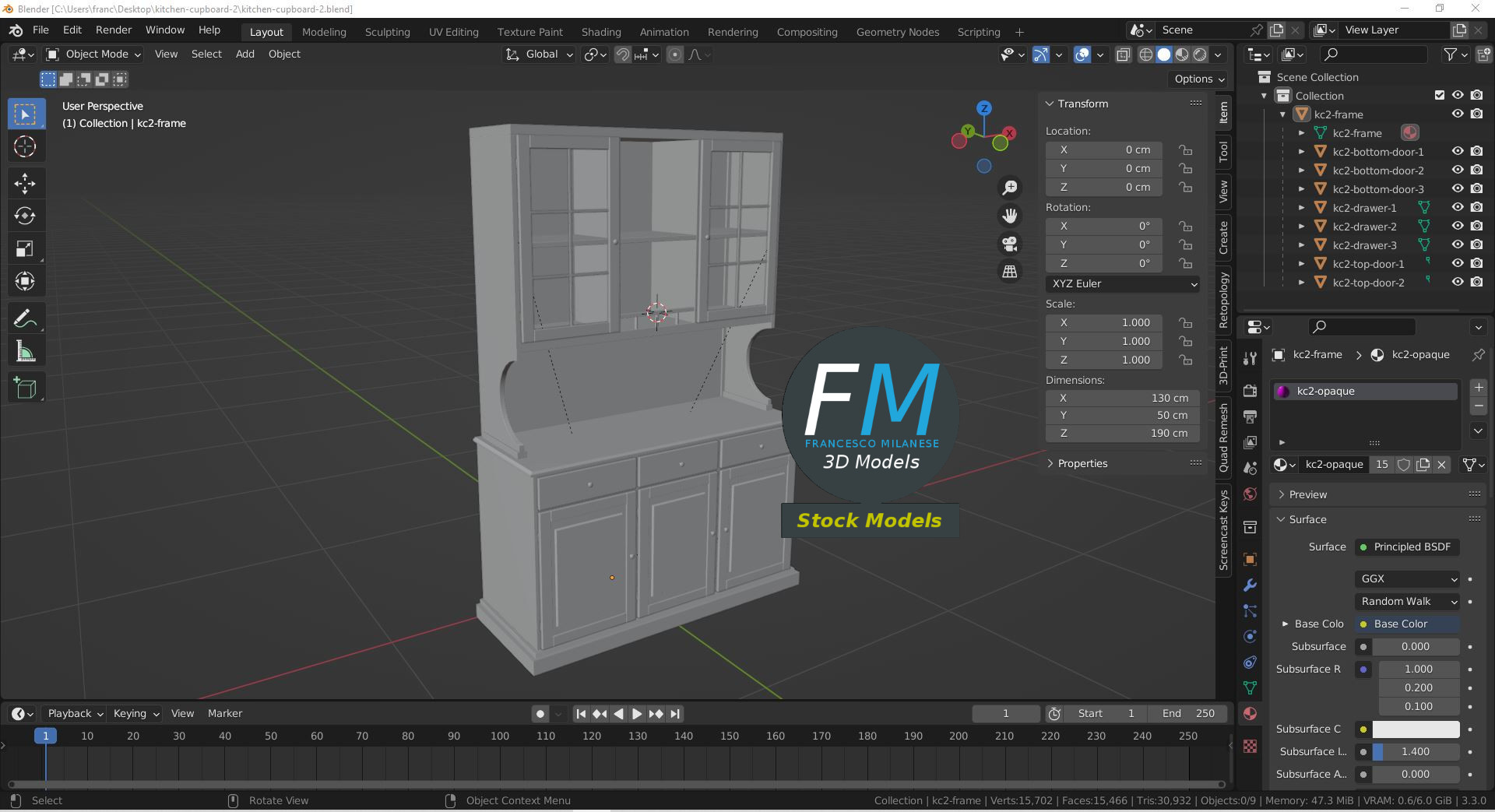 3D-Modell - Küchenschrank aus Holz - 09