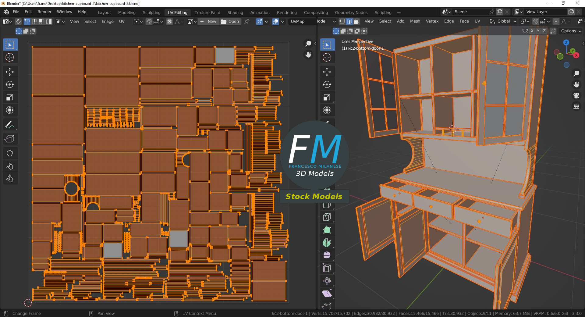 3D-Modell - Küchenschrank aus Holz - 10
