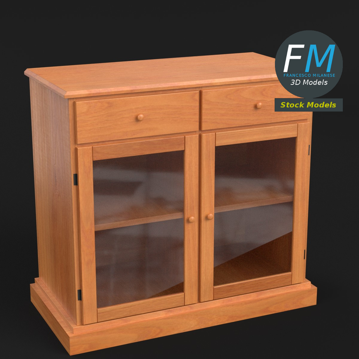 3D-Modell - Küchen-Sideboard mit Glasfüllungen - 01