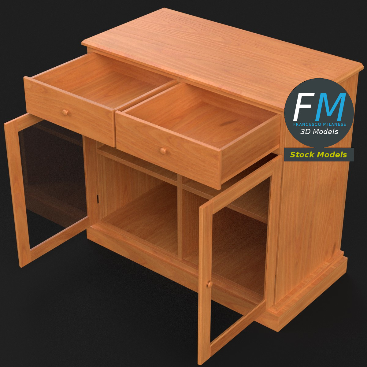 3D-Modell - Küchen-Sideboard mit Glasfüllungen - 02