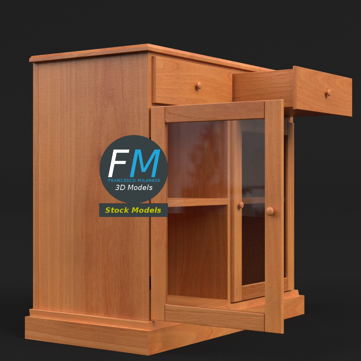 3D-Modell - Küchen-Sideboard mit Glasfüllungen - 04