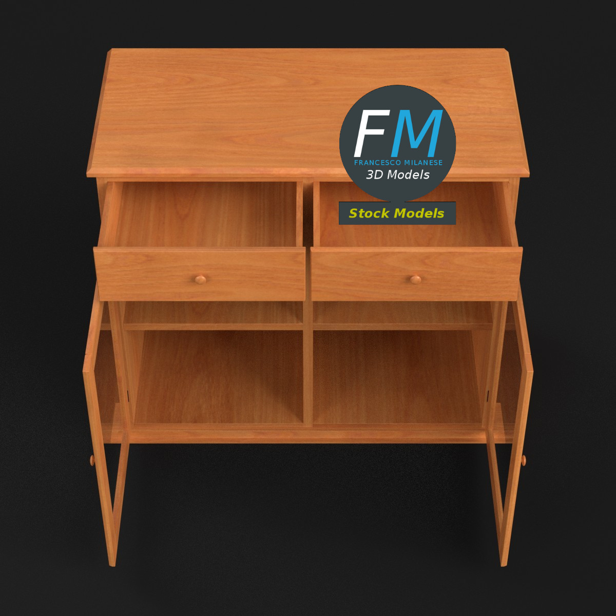 3D-Modell - Küchen-Sideboard mit Glasfüllungen - 06