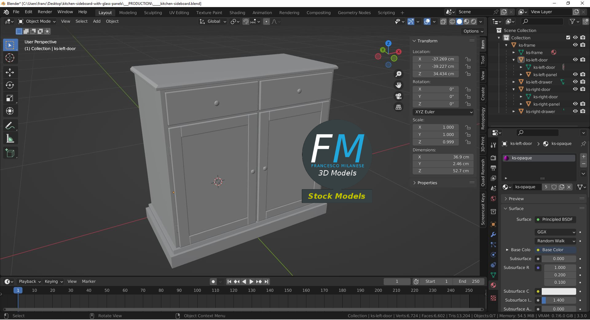 3D-Modell - Küchen-Sideboard mit Glasfüllungen - 09
