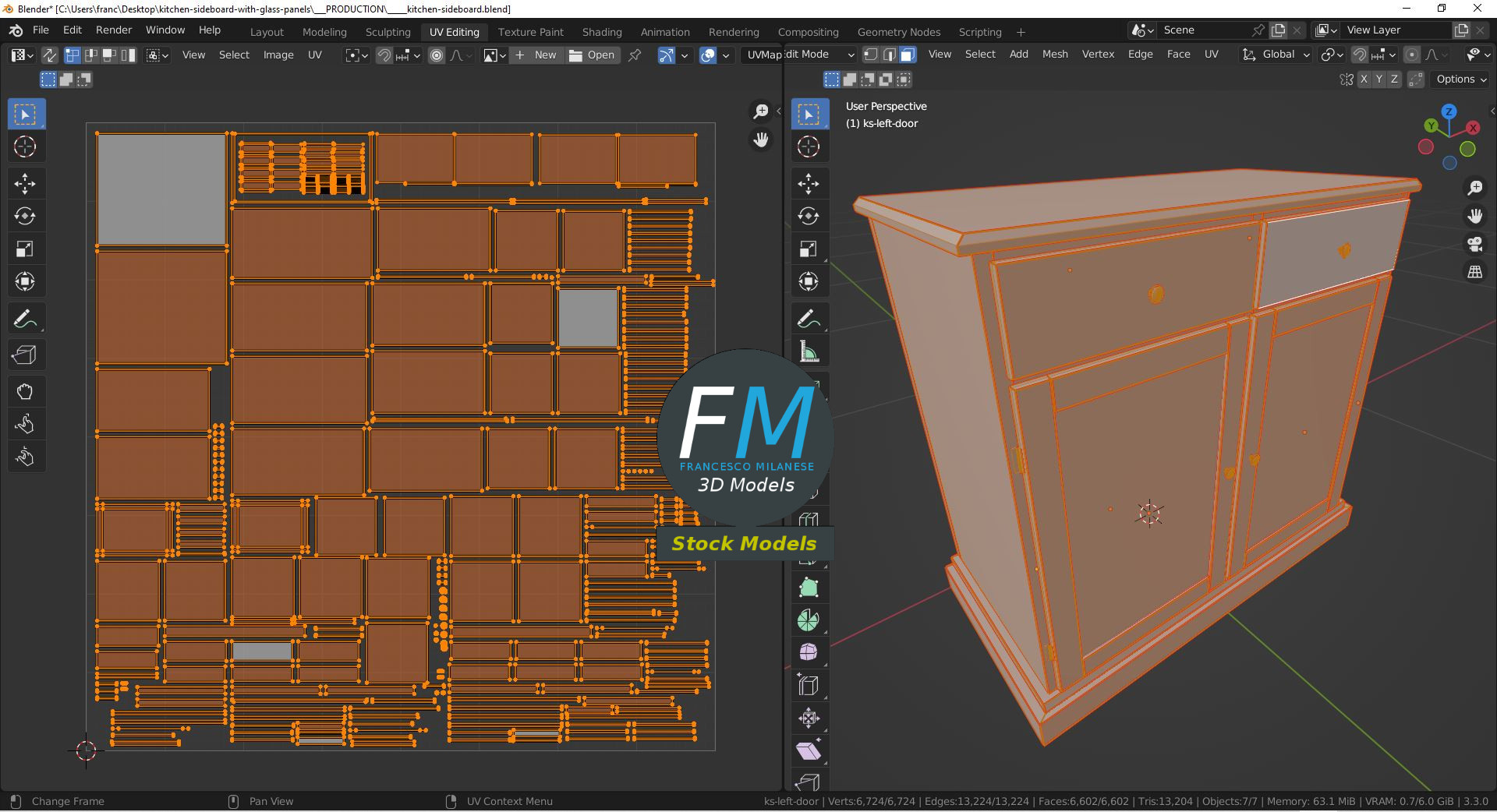 3D-Modell - Küchen-Sideboard mit Glasfüllungen - 10