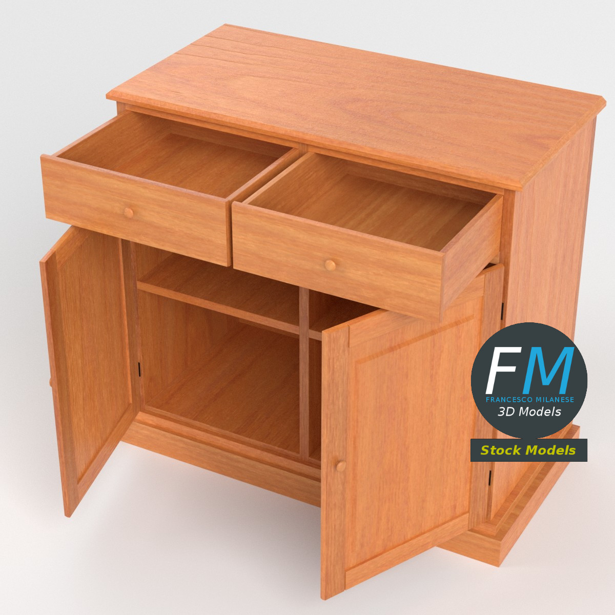 3D-Modell - Küchen-Sideboard aus Holz - 02