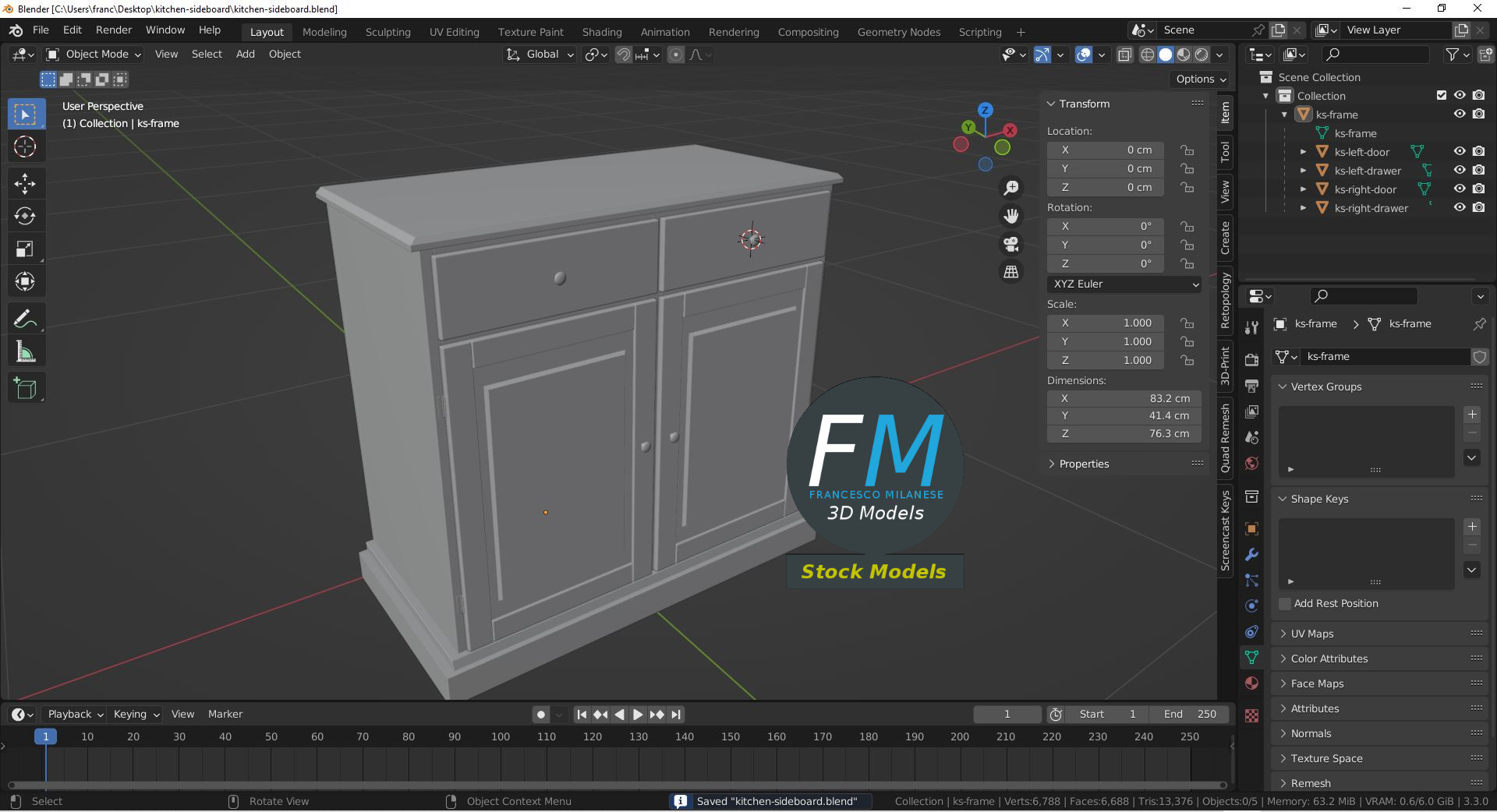3D-Modell - Küchen-Sideboard aus Holz - 09
