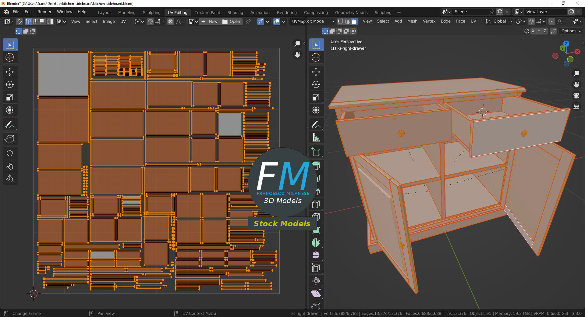 3D-Modell - Küchen-Sideboard aus Holz - 10