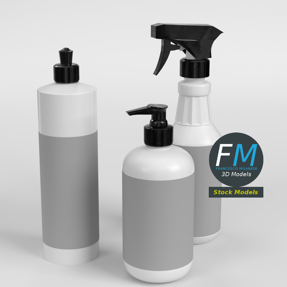 3D-Modell - Set von Küchen-Mehrzweckflaschen - 01
