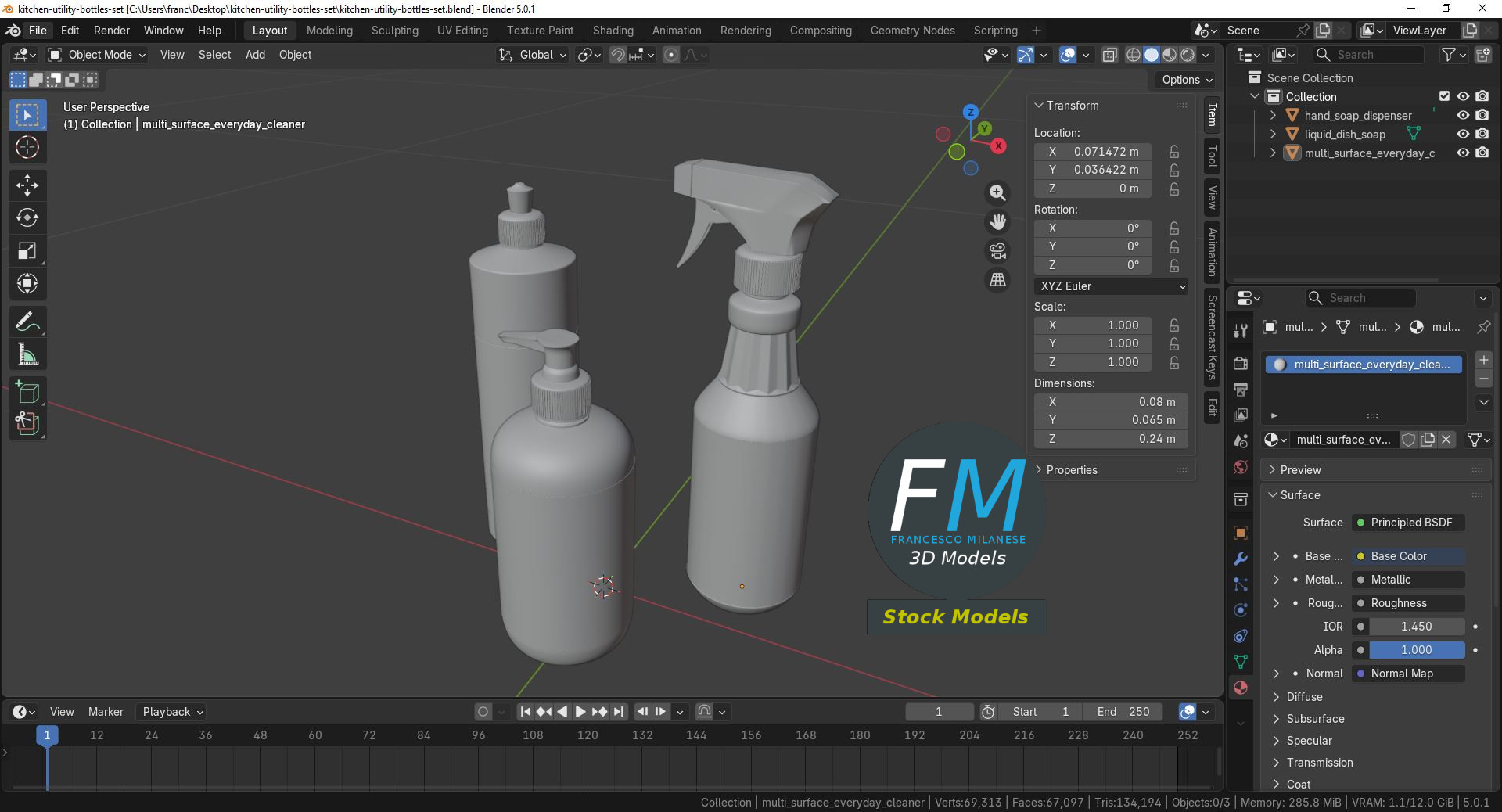 3D-Modell - Set von Küchen-Mehrzweckflaschen - 09