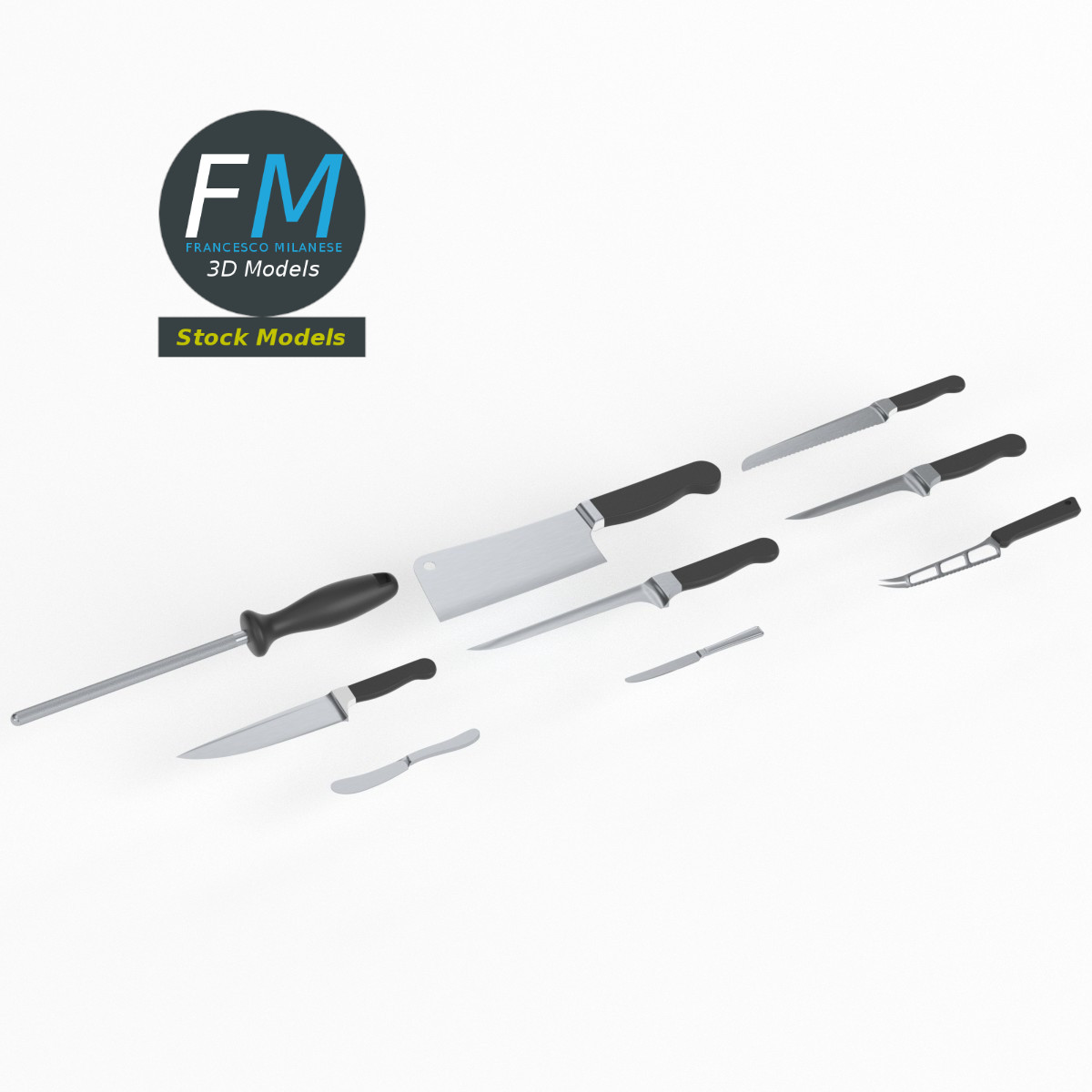 3D-Modell - Küchenmesser-Set - 01