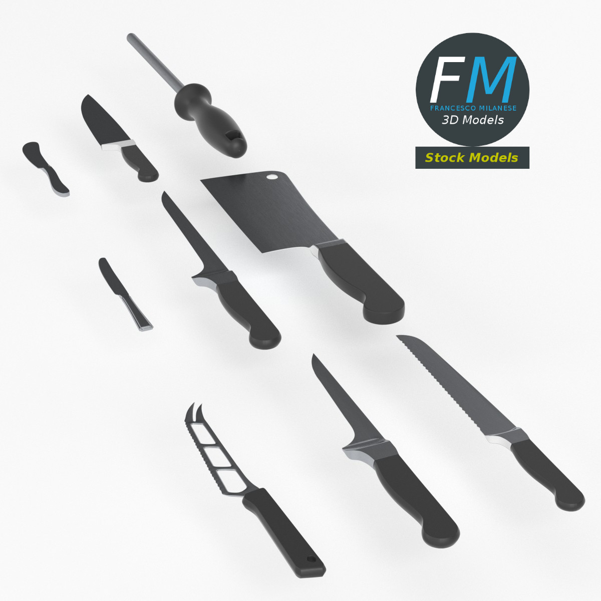 3D-Modell - Küchenmesser-Set - 02