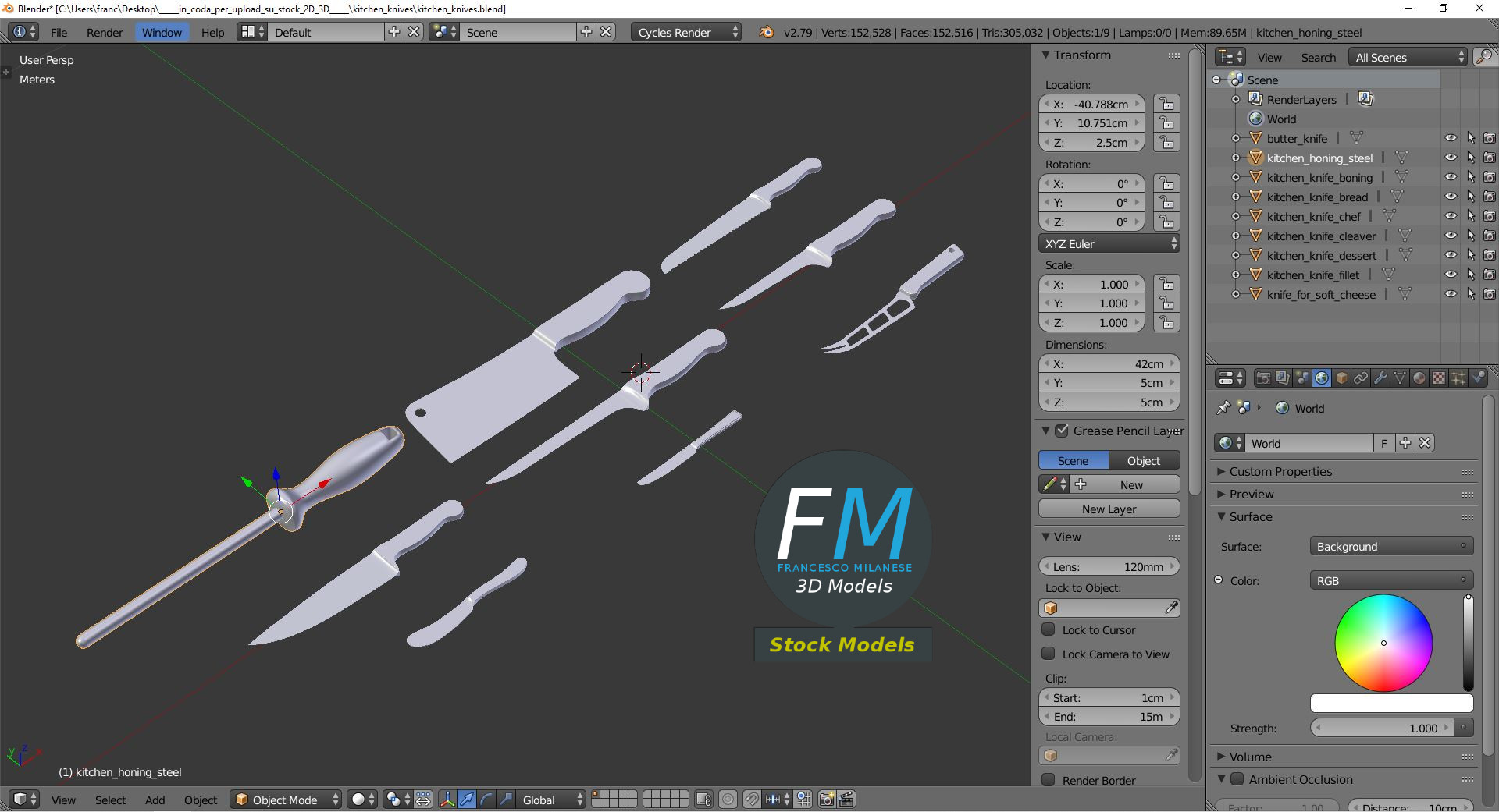 3D-Modell - Küchenmesser-Set - 09