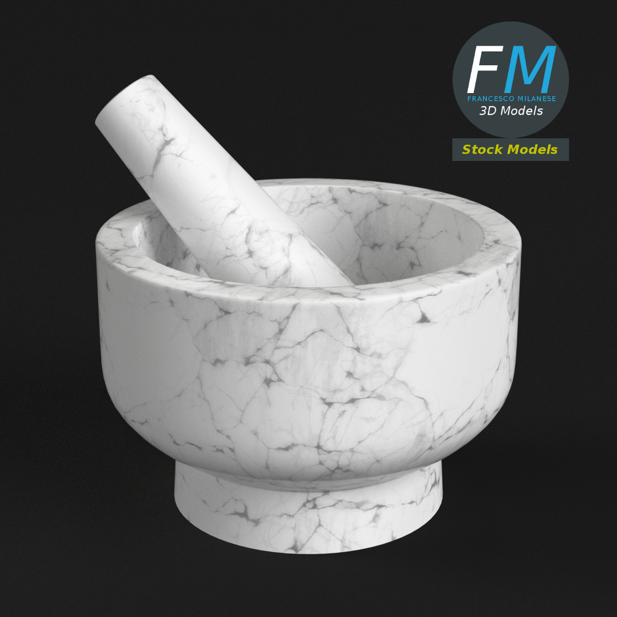 3D-Modell - Küchenmörser mit Stößel - 01