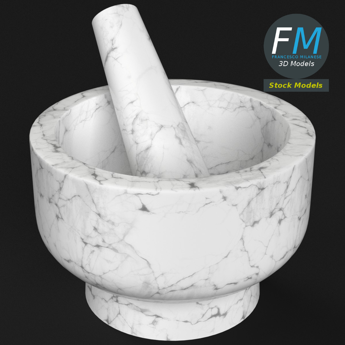 3D-Modell - Küchenmörser mit Stößel - 02