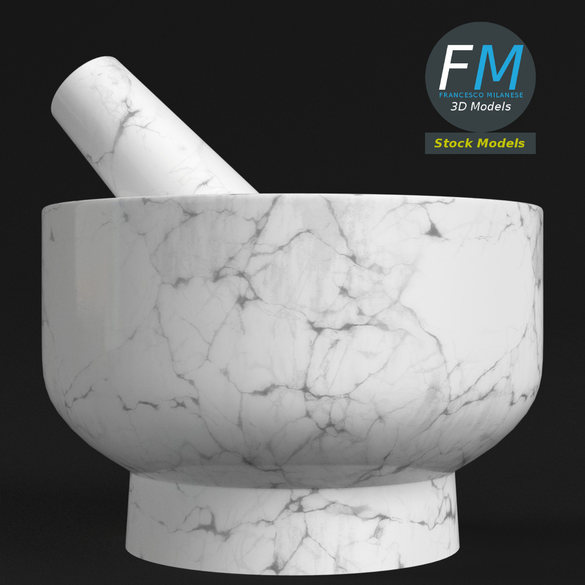 3D-Modell - Küchenmörser mit Stößel - 03