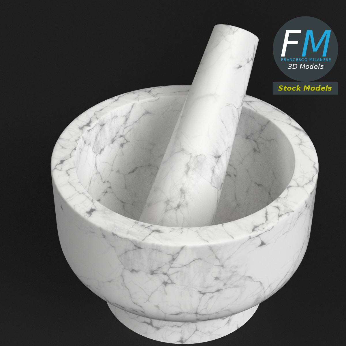 3D-Modell - Küchenmörser mit Stößel - 04