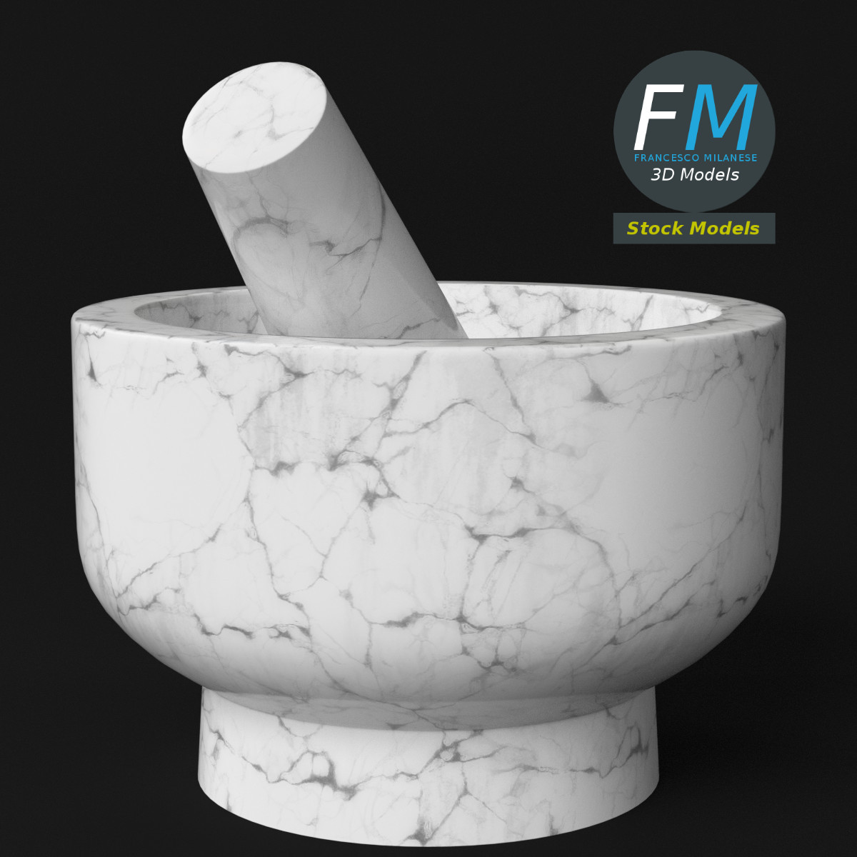 3D-Modell - Küchenmörser mit Stößel - 05