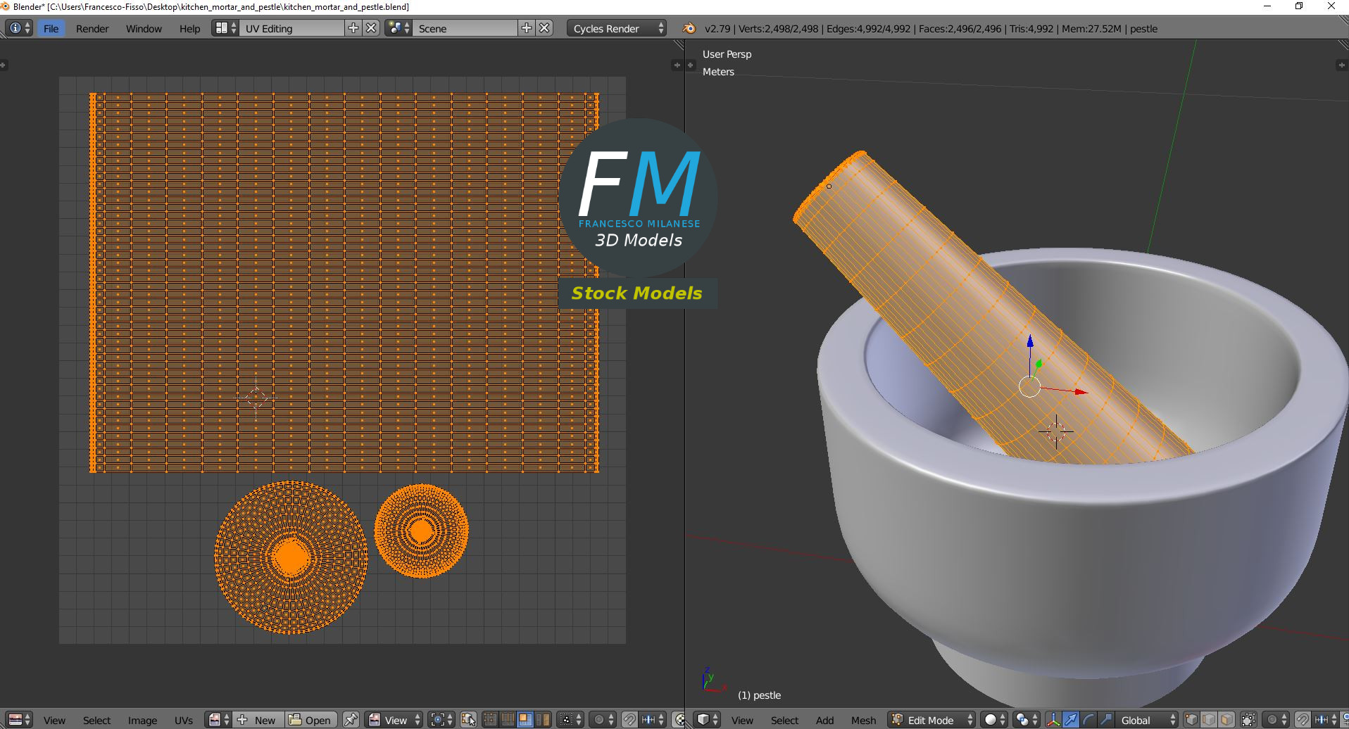 3D-Modell - Küchenmörser mit Stößel - 10