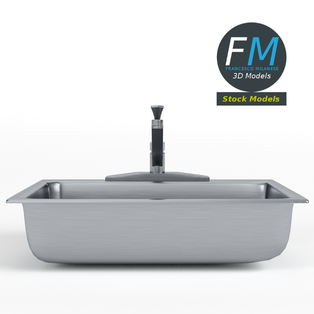 3D-Modell - Edelstahl-Küchenspüle mit Armatur - 03
