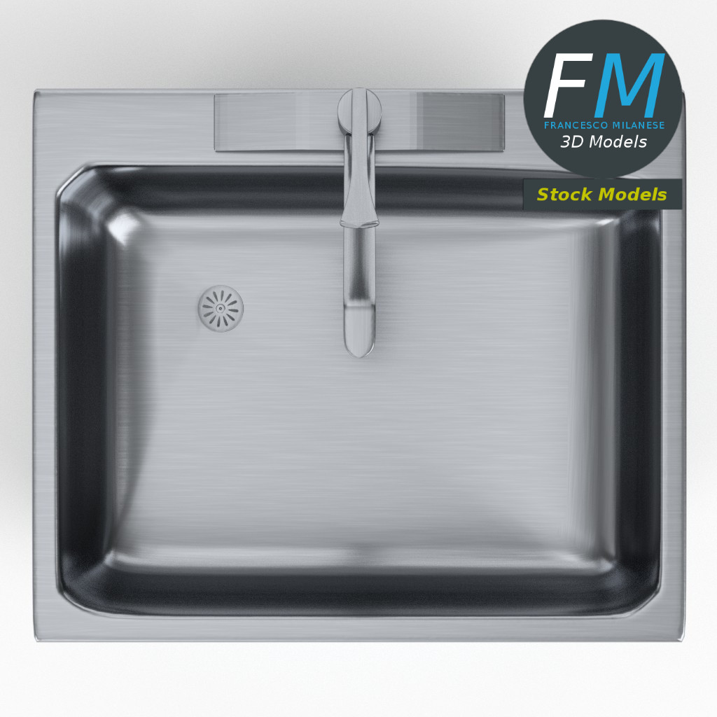 3D-Modell - Edelstahl-Küchenspüle mit Armatur - 06