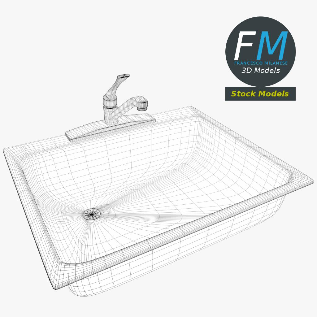 3D-Modell - Edelstahl-Küchenspüle mit Armatur - 07