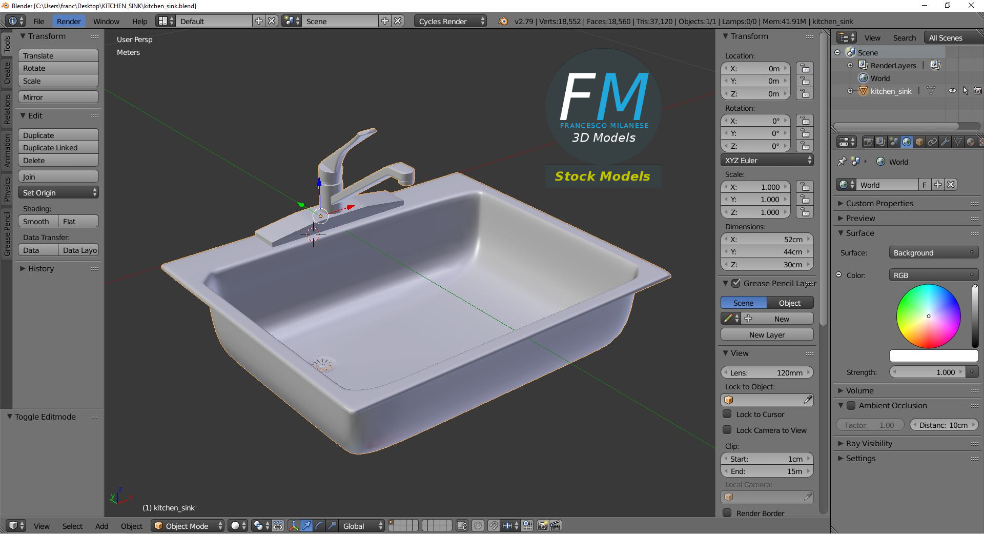 3D-Modell - Edelstahl-Küchenspüle mit Armatur - 09