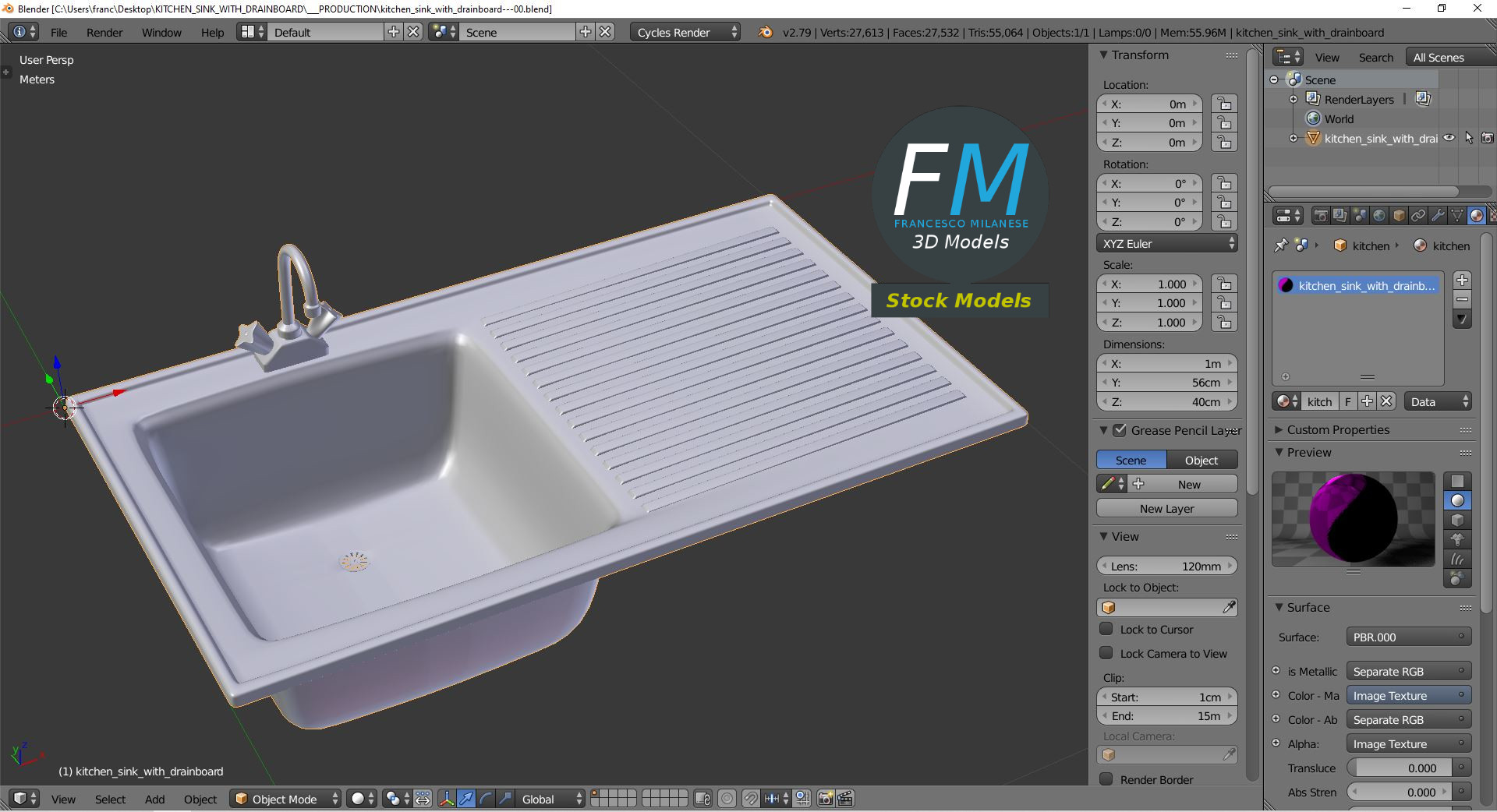 3D-Modell - Küchenspüle mit Abtropffläche - 09