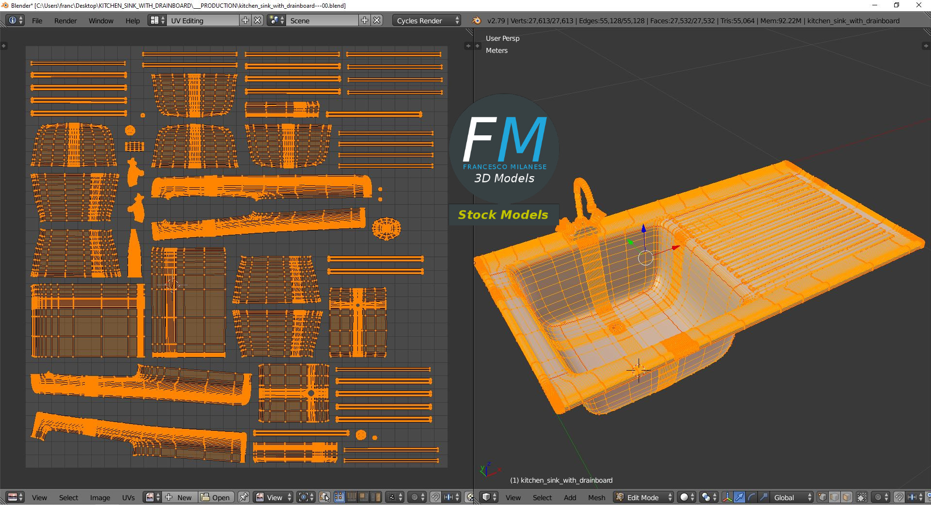 3D-Modell - Küchenspüle mit Abtropffläche - 10