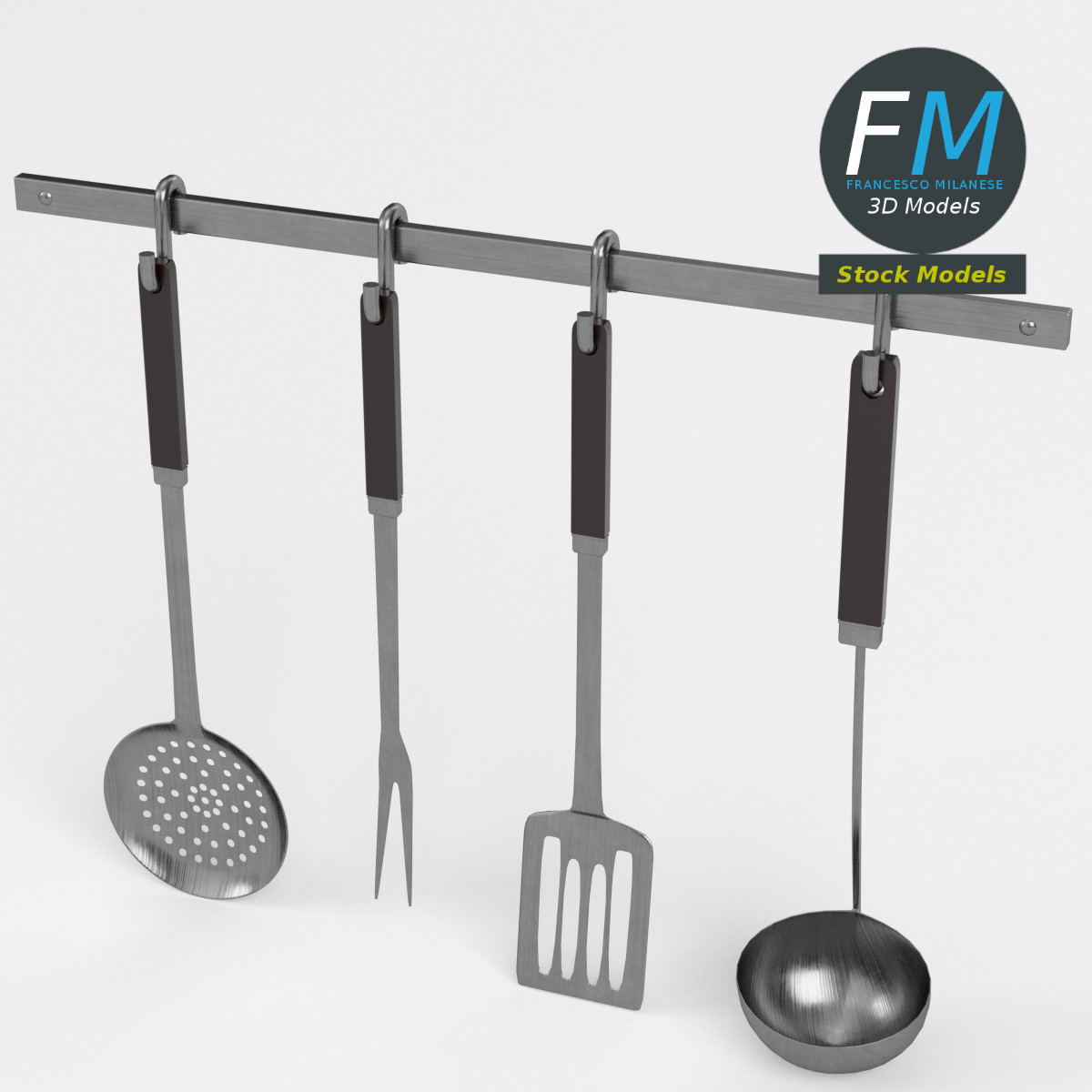3D-Modell - Küchenutensilien mit Wandleiste - 02