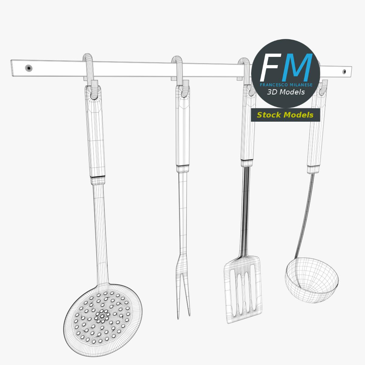 3D-Modell - Küchenutensilien mit Wandleiste - 07