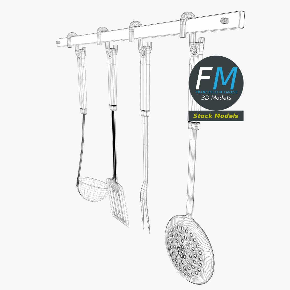3D-Modell - Küchenutensilien mit Wandleiste - 08