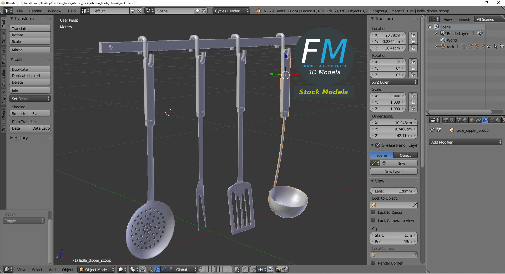 3D-Modell - Küchenutensilien mit Wandleiste - 09