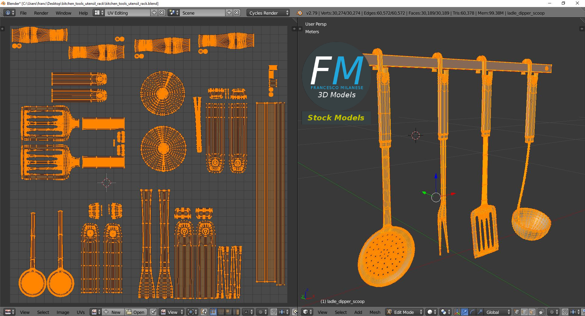 3D-Modell - Küchenutensilien mit Wandleiste - 10