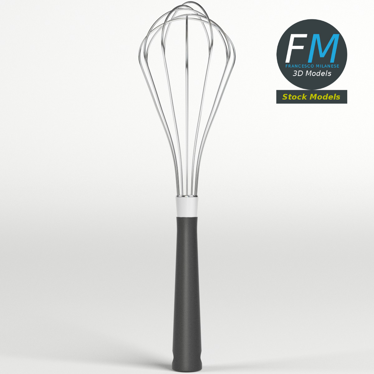 3D-Modell - Küchenschneebesen mit Schwarzem Griff - 04