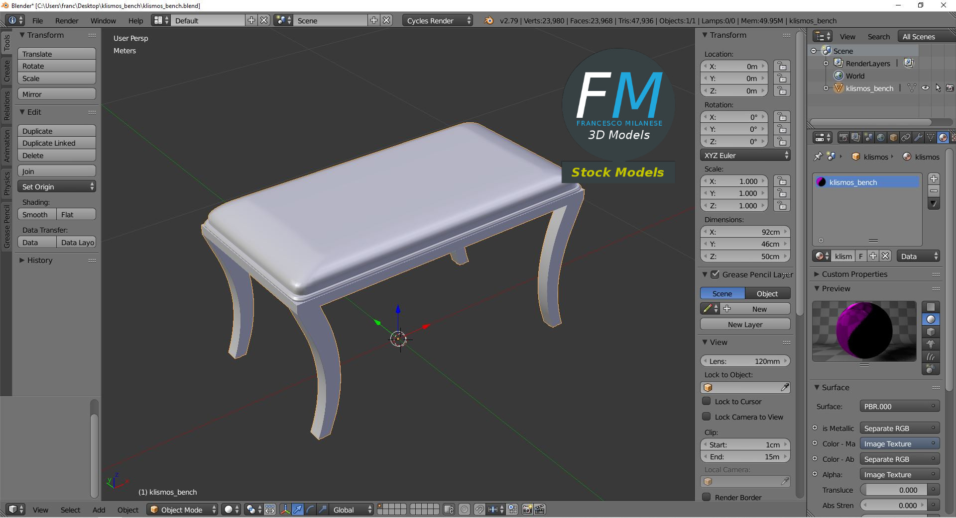 3D-Modell - Klismos-Bank - 09