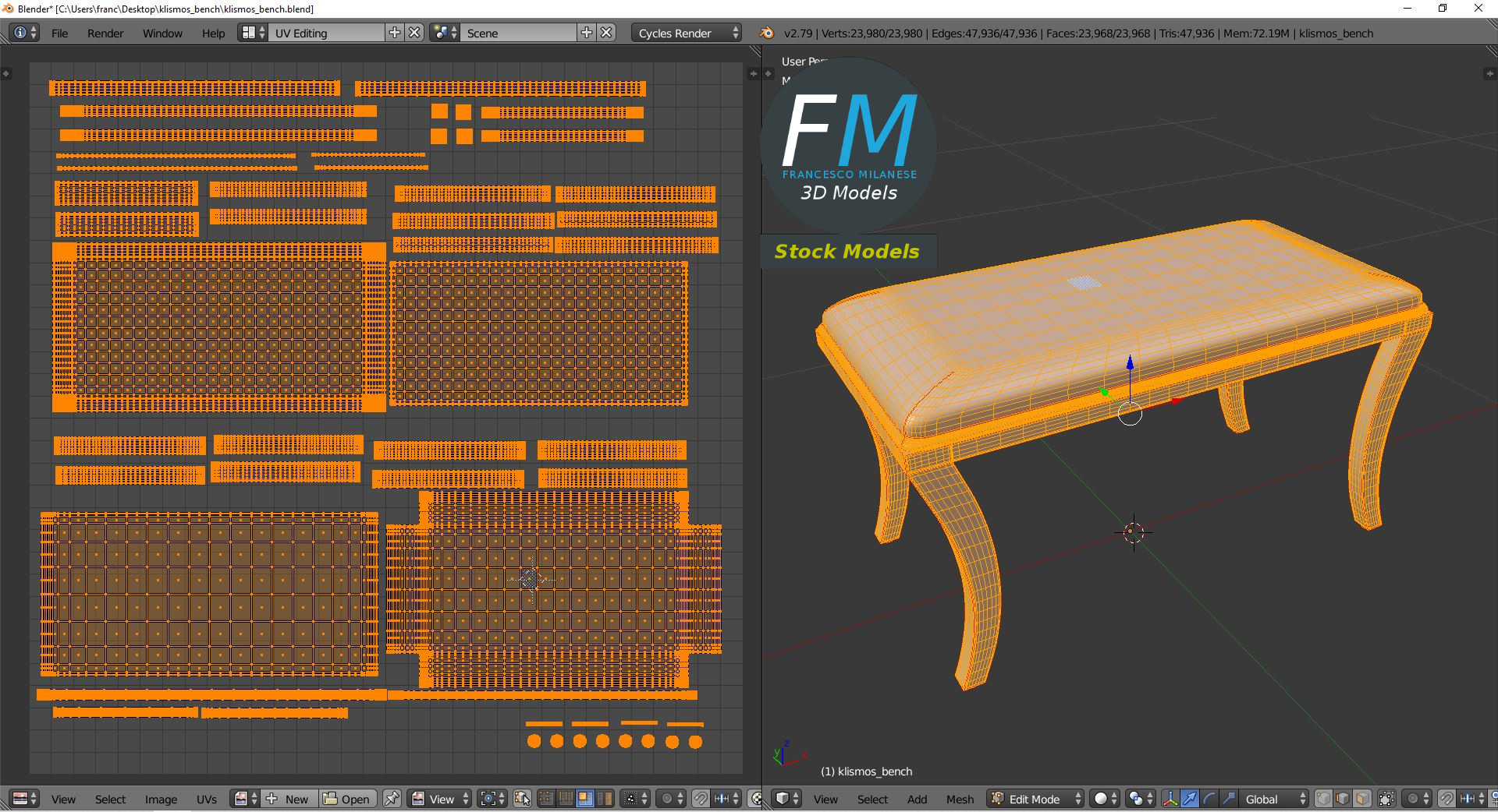 3D-Modell - Klismos-Bank - 10