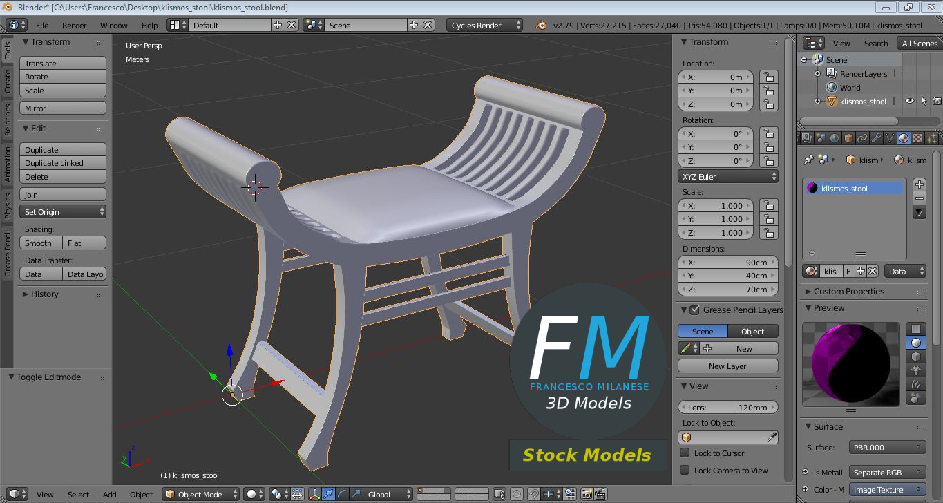 3D-Modell - Klismos-Hocker - 09